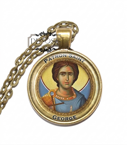 SAINT GEORGE Necklace,Patron saint of England,Patron saint of soldiers,Christian Martyr,Religious Icon,Glass Pendant,Handmade Jewelry