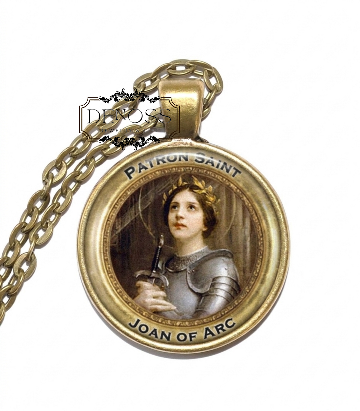 SAINT JOAN of ARC Necklace,Patron saint of France,Patron of Soldiers,French heroine,Maid of Orléans, Glass Pendant, Handmade Jewelry