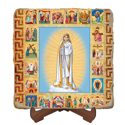 Fatima Rosary Icon,Marble Icon,Handmade,Prayer gift,Christian Icon