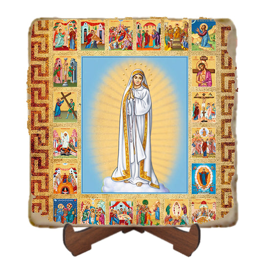 Fatima Rosary Icon,Marble Icon,Handmade,Prayer gift,Christian Icon