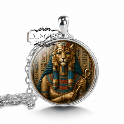 MUT Egyptian Glass Pendant Necklace,Goddess of the Sky,Goddess of Motherhood,Goddess of Divine Power,Mother of the Gods