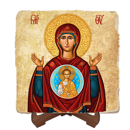 Our Lady of the Sign,Marble Icon,Handmade,Baptism gift,Christian Icon