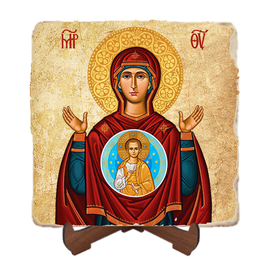 Our Lady of the Sign,Marble Icon,Handmade,Baptism gift,Christian Icon