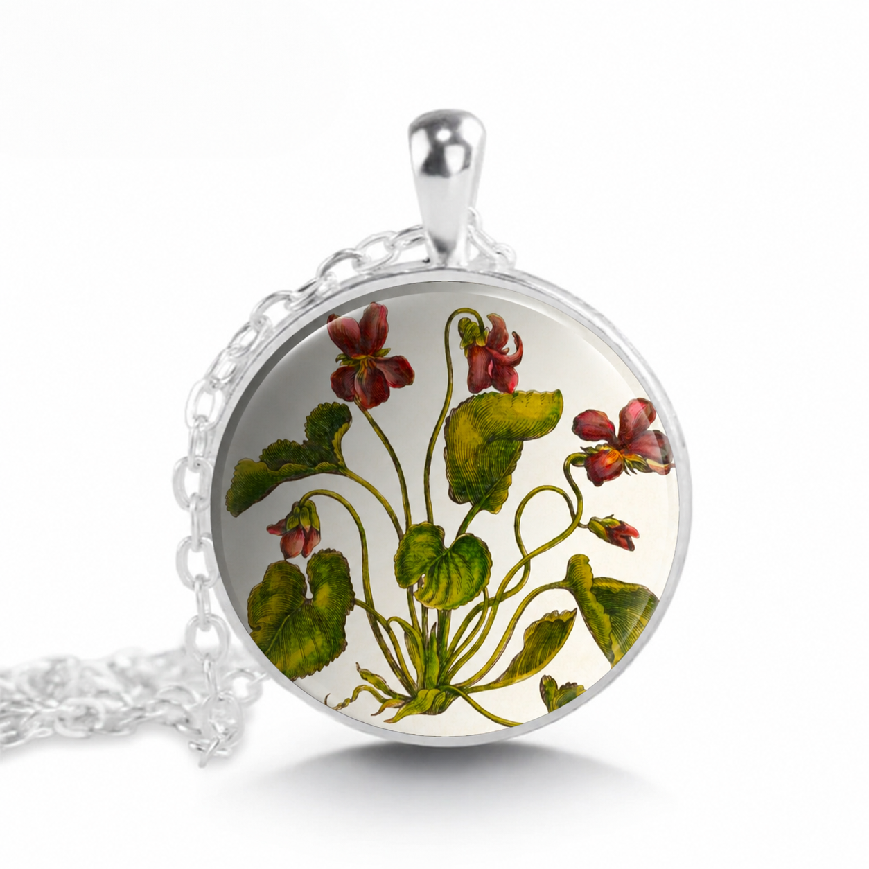 Vintage Violet Flower Pendant Necklace,February Birth Flower Jewelry