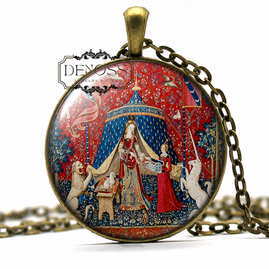 Lady and Unicorn Tapestry necklace,Medieval Art Gift