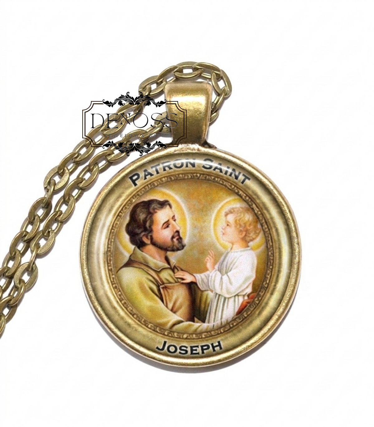 SAINT JOSEPH Necklace,Patron saint of fathers,Patron of Workers,Spouse of the Virgin Mary,Glass Pendant