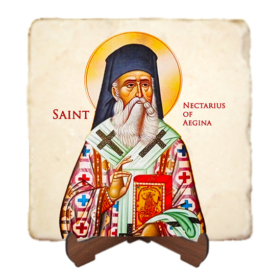 St.Nectarius of Aegina Icon,Men Saints,Marble Icon,Handmade,Prayer gift,Christian Icon