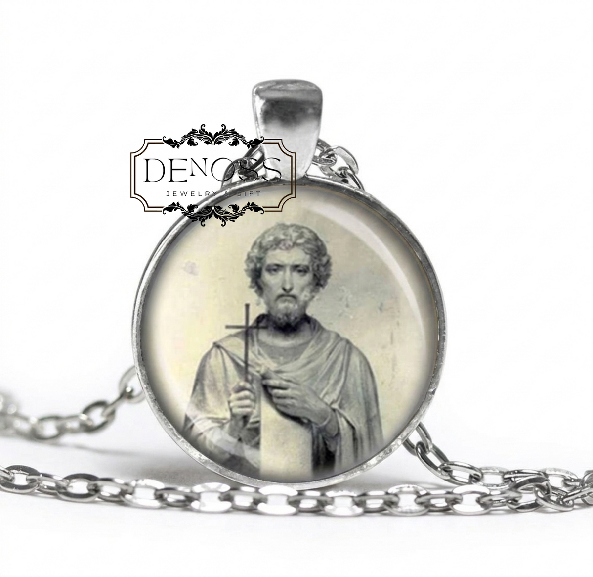 Saint Justin Catholic Necklace,Christian Medal Pendant,Patron Saint Religious Jewelry