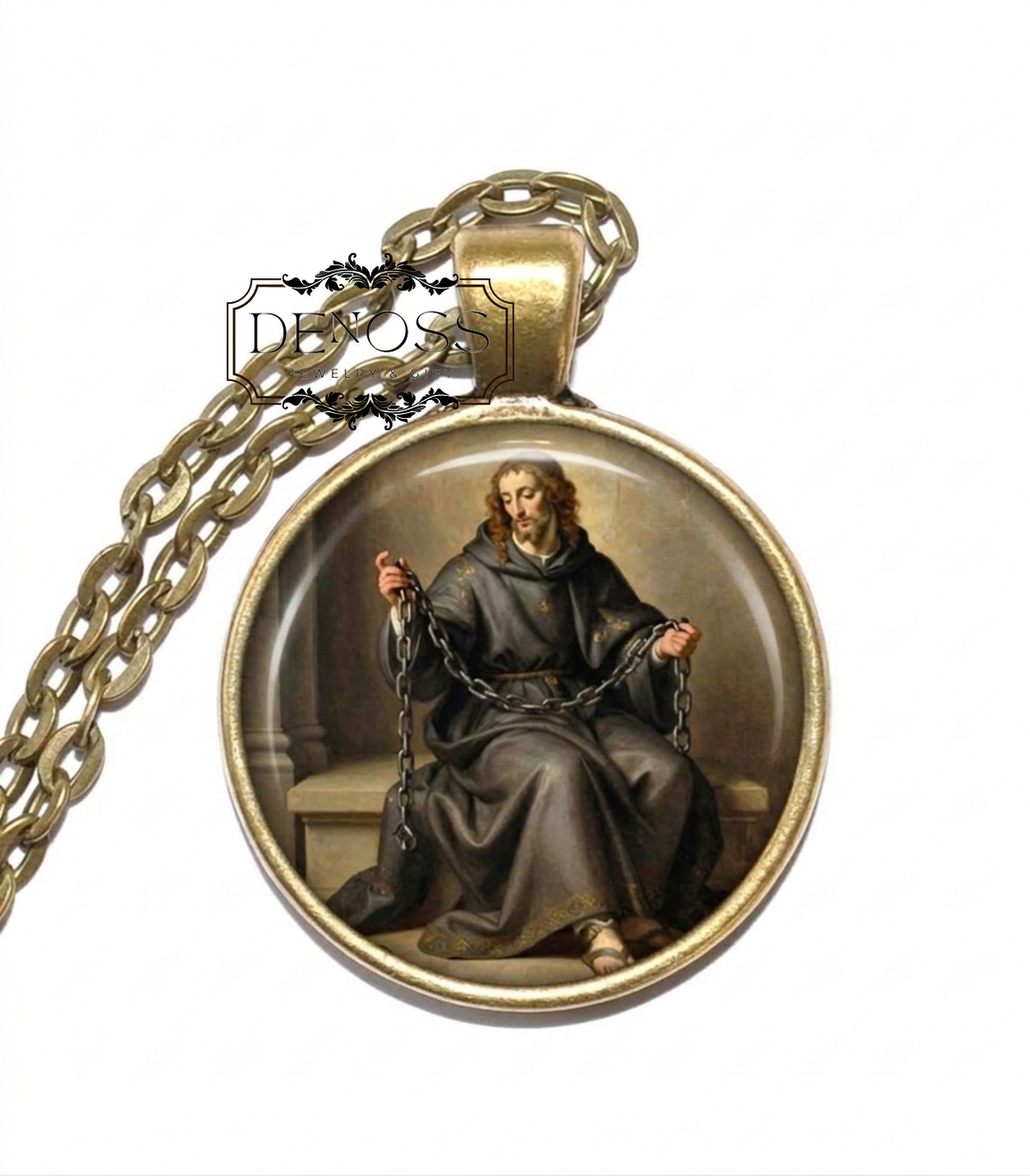 SAINT LEONARD of NOBLAC Necklace,Patron Saint of Prisoners & Captives,Patron Saint of Those Seeking Freedom