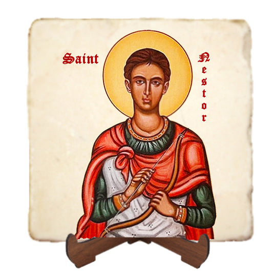 St.Nestor Icon,Men Saints,Marble Icon,Handmade,Prayer gift,Christian Icon