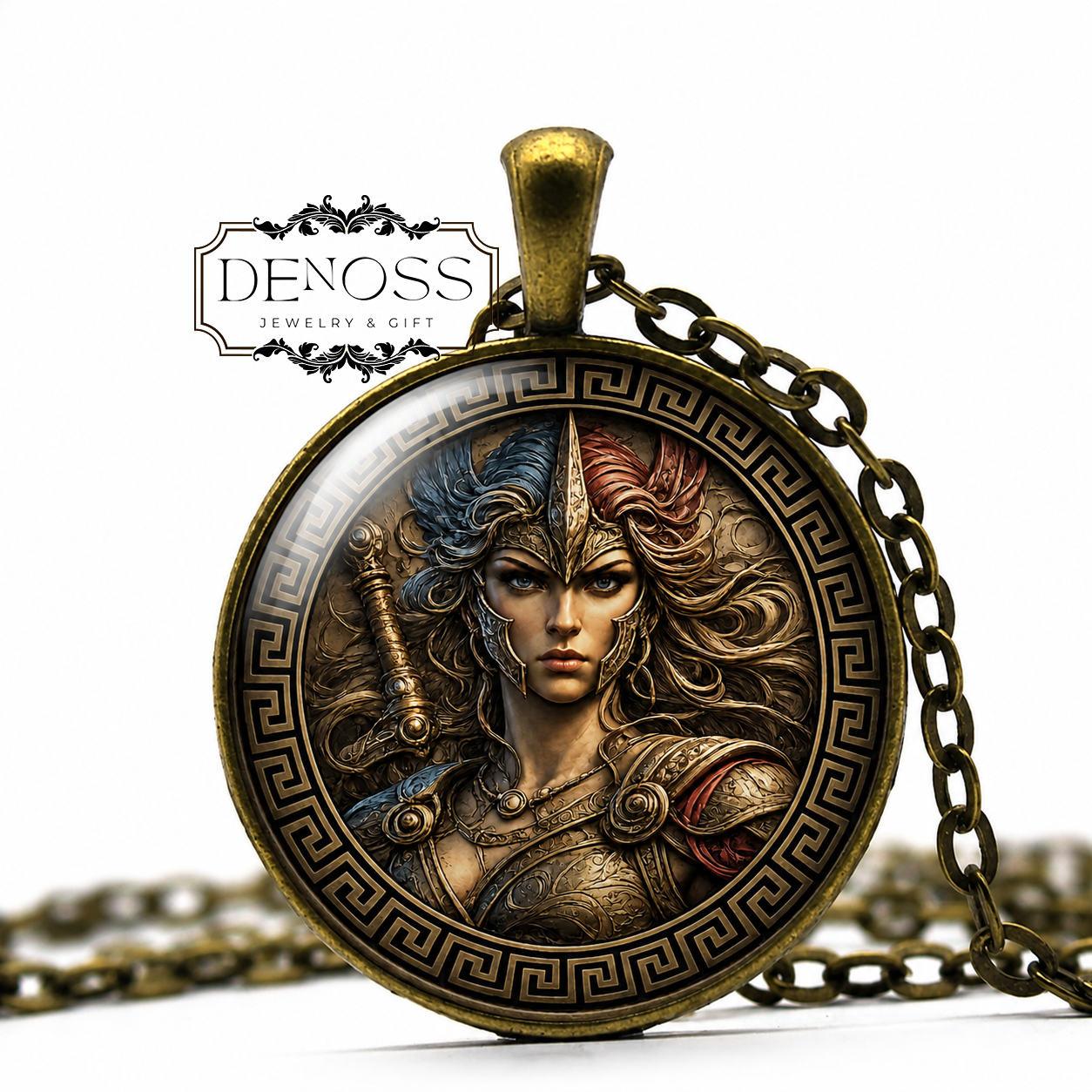 BELLONA Necklace,Goddess of War,Fierce Goddess,Armored Goddess,Roman,Ferocity and Intensity of Warfare,Glass Pendant