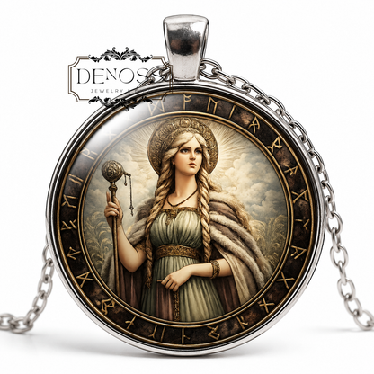 FRIGG Necklace,Norse,Goddess,Goddess of Motherhood,Goddess of Marriage,Vikings,Scandinavian,Glass Pendant