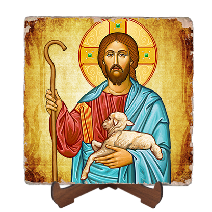 I Am The Good Shepherd Icon,Marble Icon,Handmade,Baptism gift,Christian Icon