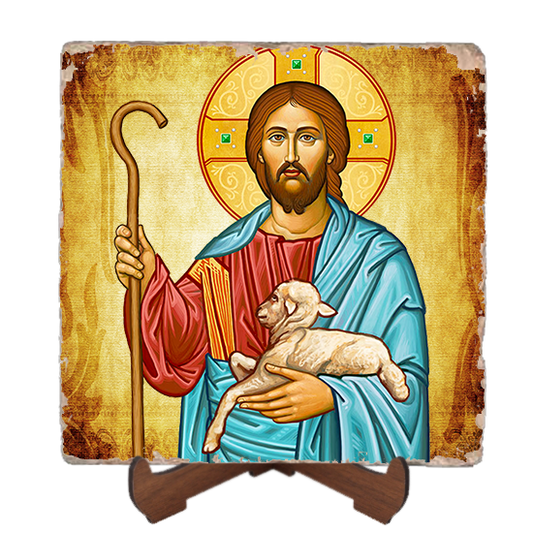 I Am The Good Shepherd Icon,Marble Icon,Handmade,Baptism gift,Christian Icon