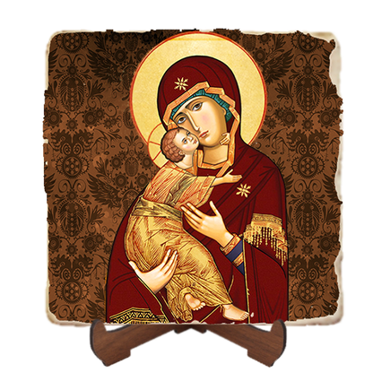 Our Lady of Vladimir,Marble Icon,Handmade,Baptism gift,Christian Icon