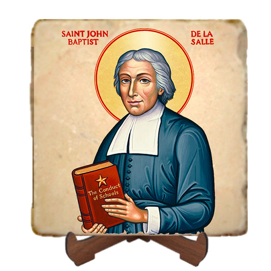 St.John Baptist de la Salle Icon,Men Saints,Marble Icon,Handmade,Prayer gift,Christian Icon
