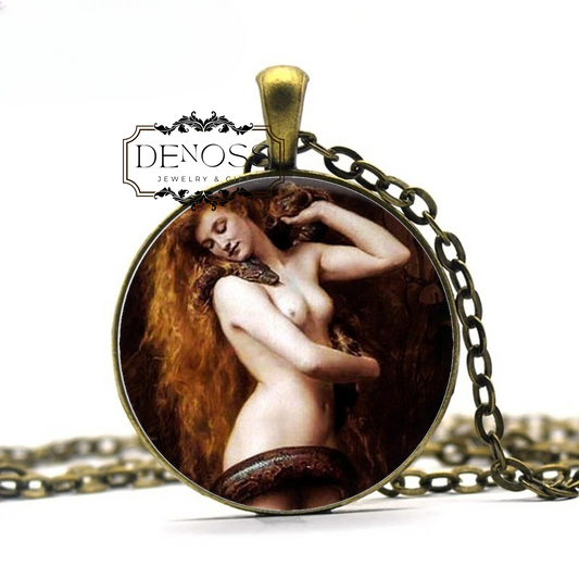 Lilith Art necklace,Pre-Raphaelite John Collier Painting