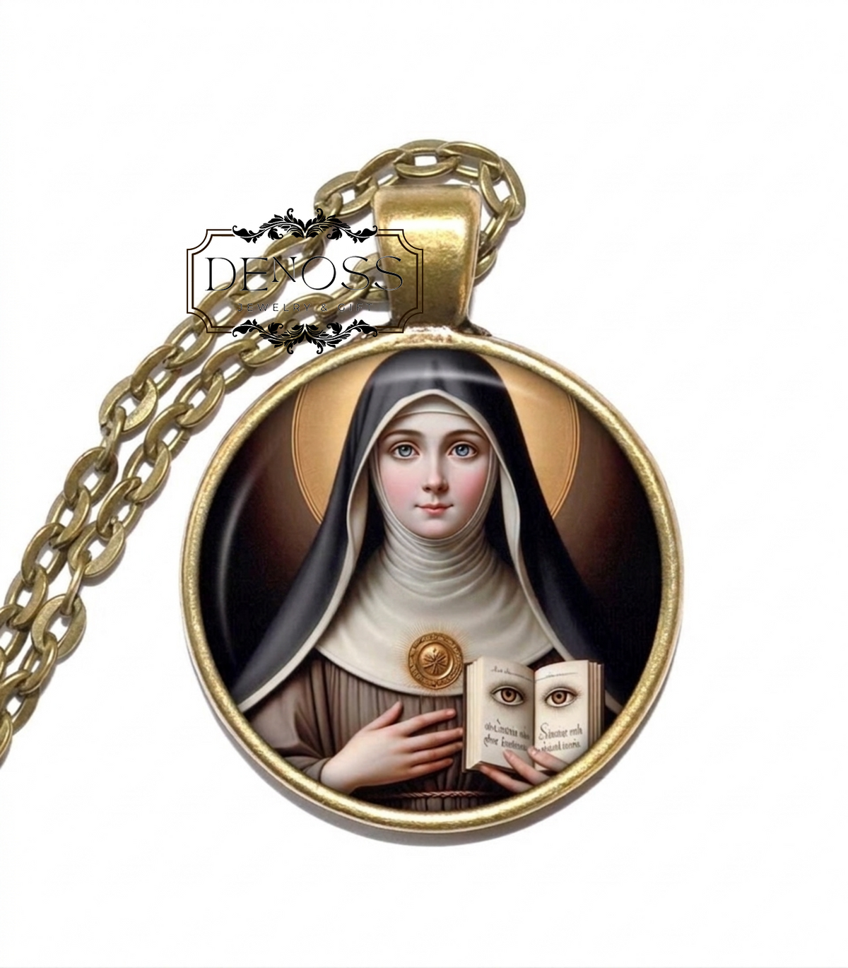 SAINT ODILE Necklace,Patron Saint of Eyesight & Healing,Patron Saint of Spiritual Clarity