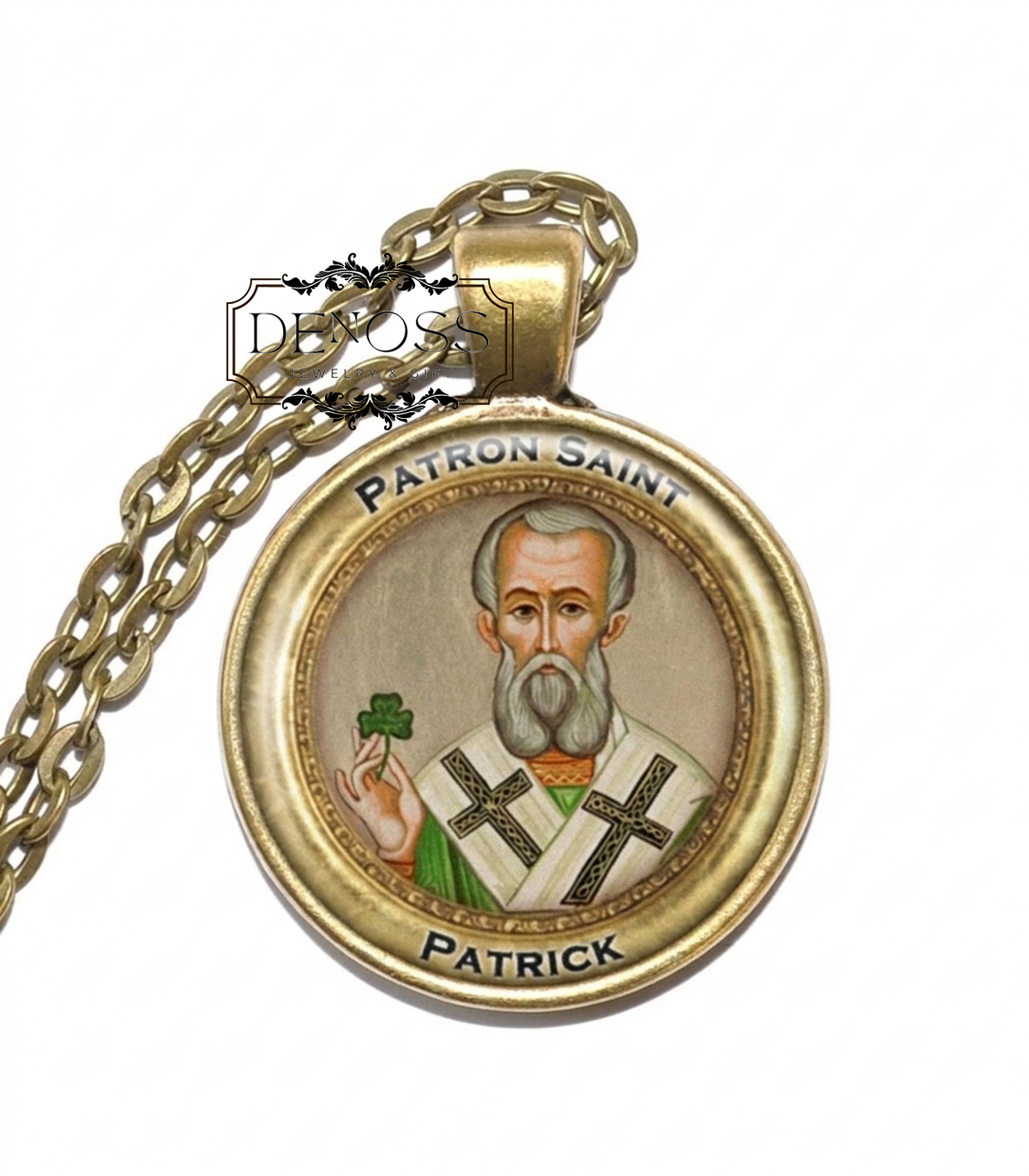 SAINT PATRICK Necklace,Patron saint of Ireland,St. Patrick's Day,Shamrock symbolism,Irish folklore,Glass Pendant,Handmade Jewelry