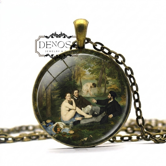 Manet Art necklace,Luncheon on the Grass Gift,Famous Painting Gift