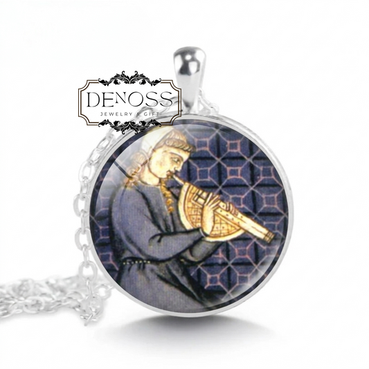 Medieval Maiden Recorder Necklace,Cantigas de Santa Maria Musician Jewelry