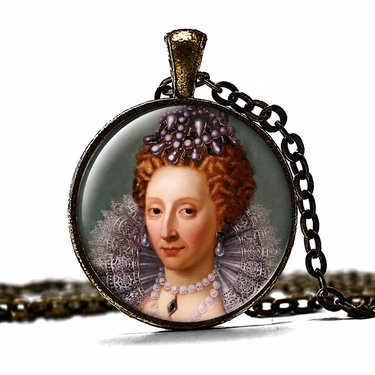ELIZABETH I Necklace,Queen House of Tudor, Virgin Queen,Gloriana,Good Queen Bess,Art Pendant Necklace,Glass Pendant,Handmade Jewelry