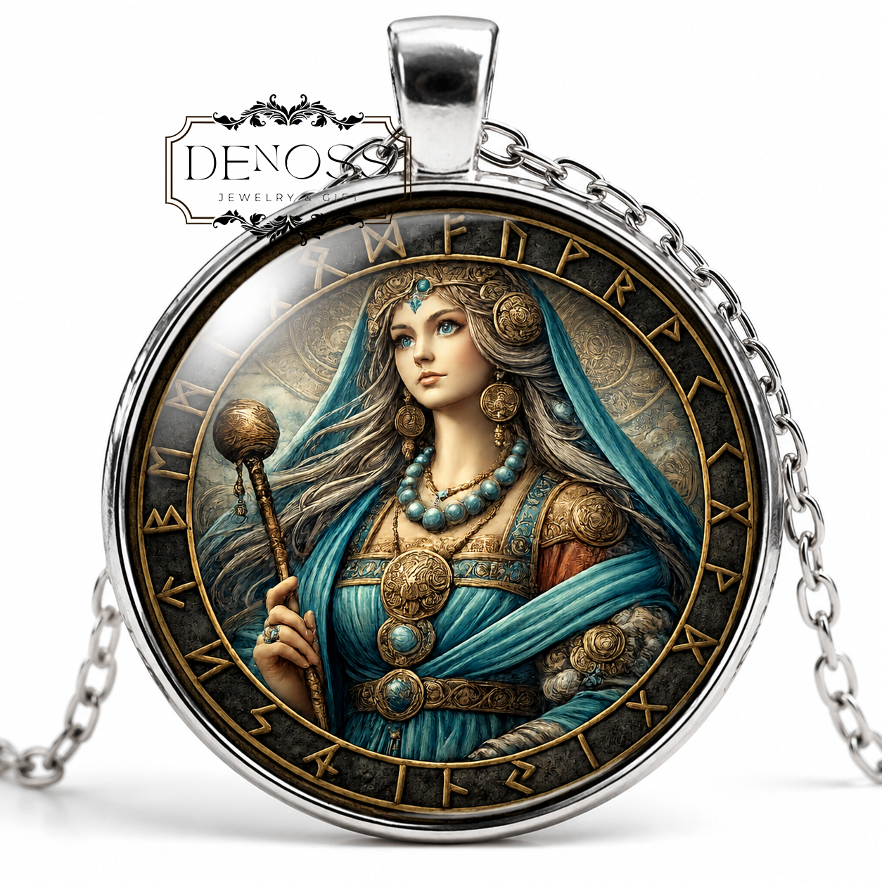FRIGG Necklace,Norse,Goddess of Motherhood,Goddess of Marriage,Goddess of Fertility,Scandinavian Vikings,Glass Pendant