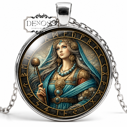 FRIGG Necklace,Norse,Goddess of Motherhood,Goddess of Marriage,Goddess of Fertility,Scandinavian Vikings,Glass Pendant