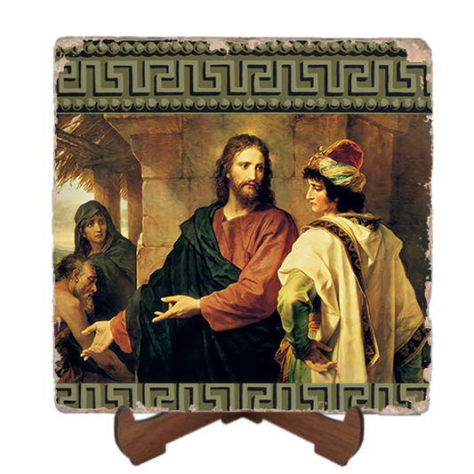 Jesus and the Rich Young Ruler Icon,Marble Icon,Handmade,Baptism gift,Christian Icon