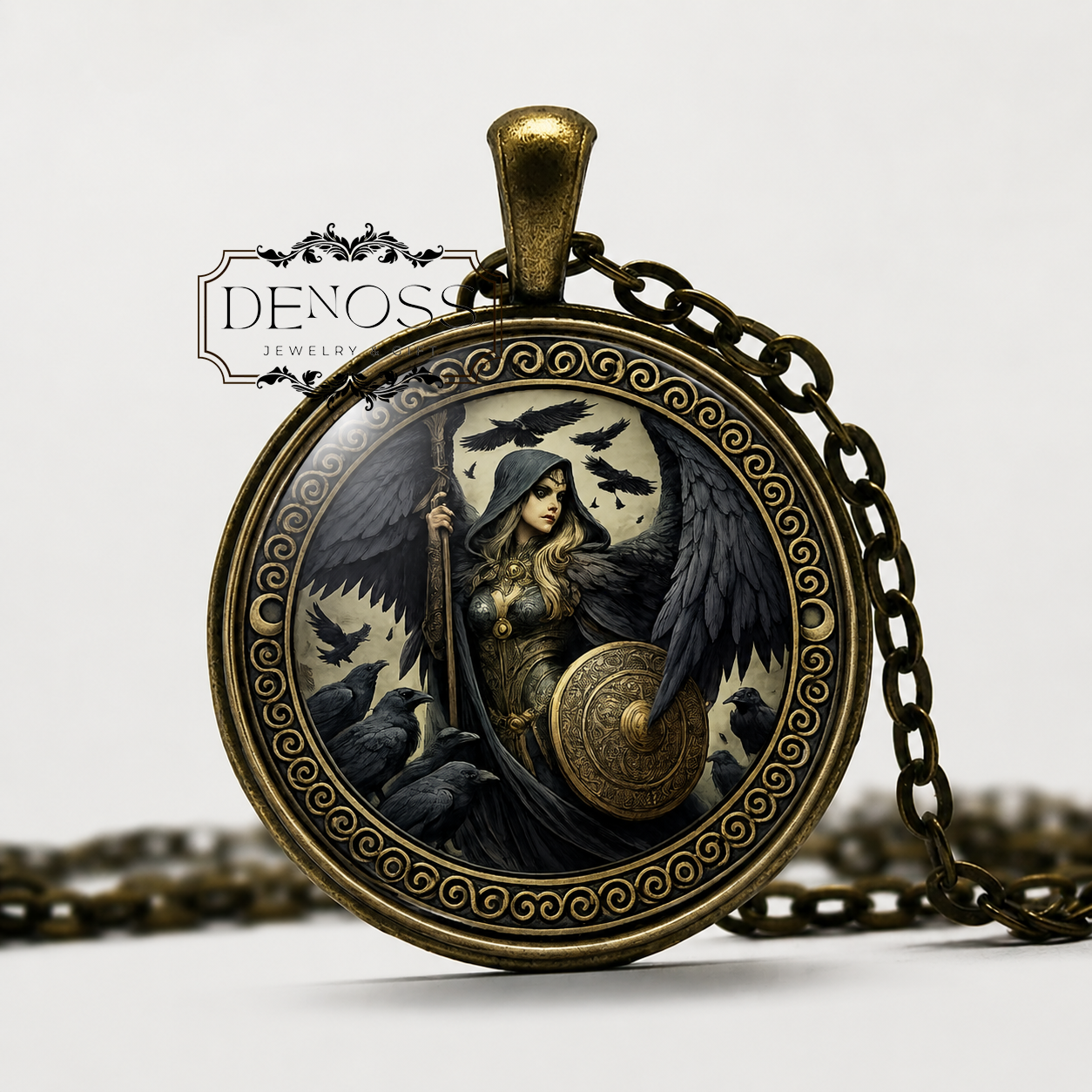 MORRIGAN Celtic Necklace,Goddess of Battle,Goddess of War,Guardian,Phantom Queen,Great Queen,Glass Pendant