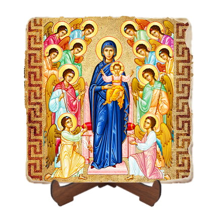 Our Lady Queen of Angels,Marble Icon,Handmade,Baptism gift,Christian Icon