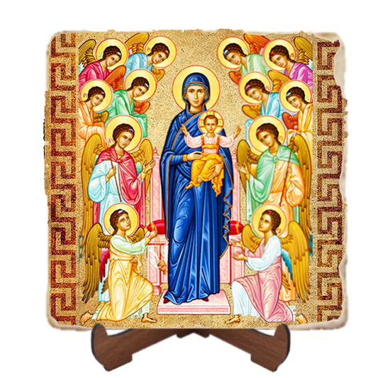 Our Lady Queen of Angels,Marble Icon,Handmade,Baptism gift,Christian Icon