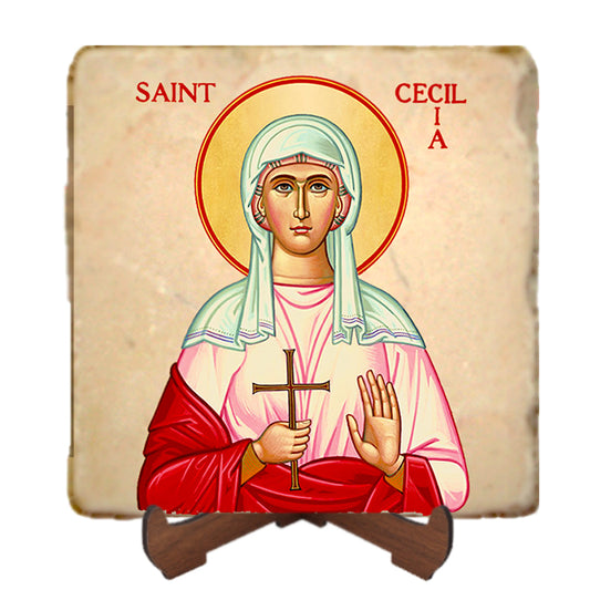 St.Cecilia Icon,Women Saint,Marble Icon,Handmade,Prayer gift,Christian Icon
