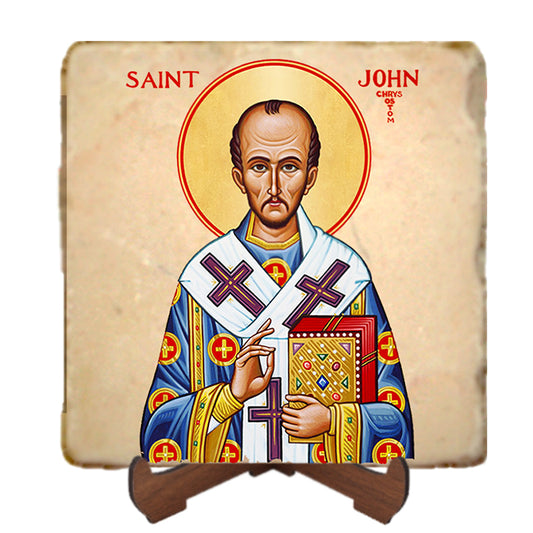 St.John Chrysostom Icon,Men Saints,Marble Icon,Handmade,Prayer gift,Christian Icon