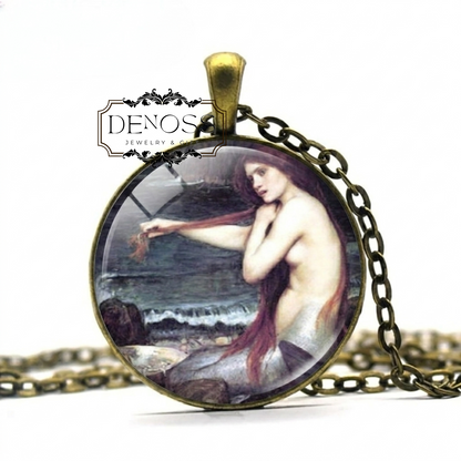 Mermaid Art necklace,Pre-Raphaelite Jewelry