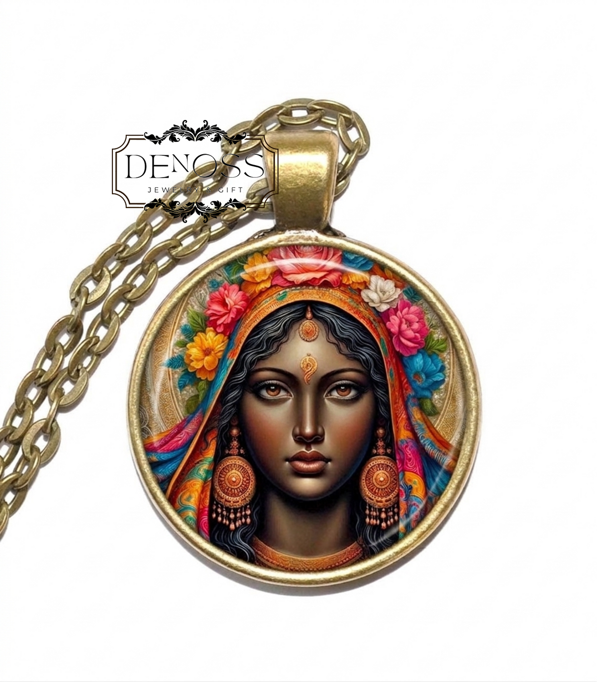 SAINT SARAH Necklace,Sara-la-Kâli,Sara the Black,Romani,Patron Saint,Glass Pendant,Handmade Jewelry