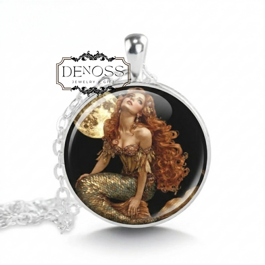 MERMAID with Full Moon Pendant Necklace,Romantic Jewelry