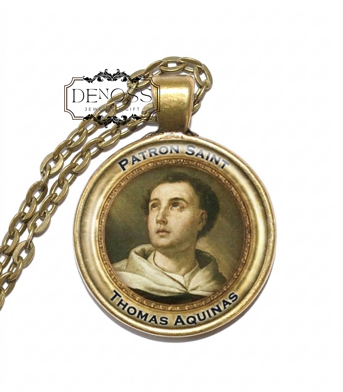 SAINT THOMAS AQUINAS Necklace,Patron of scholars,Patron of Students,Doctor of the Church,Angelic Doctor,Glass Pendant