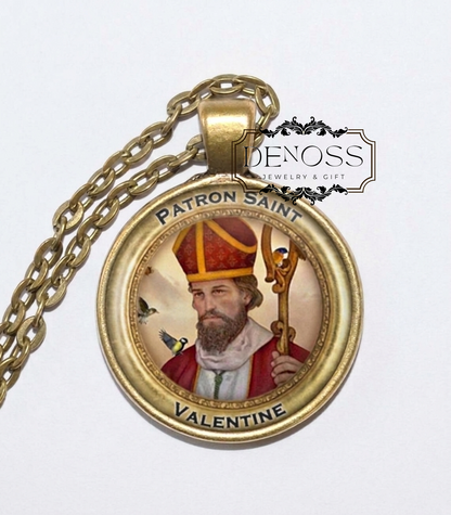 SAINT VALENTINE Necklace,Patron saint of love and couples,Symbol of Romance and Devotion,Love Symbol,Glass Pendant,Handmade Jewelry