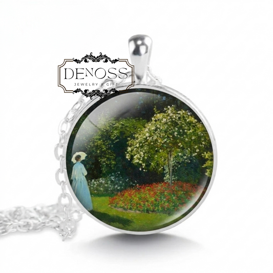 Monet Lady in the Garden Pendant Impressionist Art Necklace