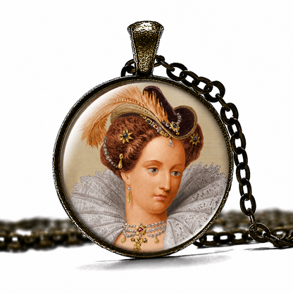 ELIZABETH I Necklace,Queen,House of Tudor, Virgin Queen,Gloriana,Good Queen Bess,Art Pendant Necklace,Glass Pendant Necklace, Handmade Jewelry