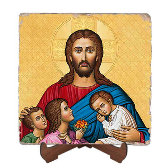 Let the children come to Me Icon,Marble Icon,Handmade,Baptism gift,Christian Icon