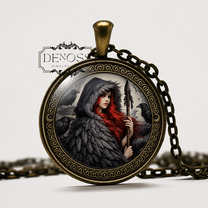 MORRIGAN Celtic Necklace,Goddess of Battle,Goddess of War,Guardian,Phantom Queen,Great Queen,Glass Pendant