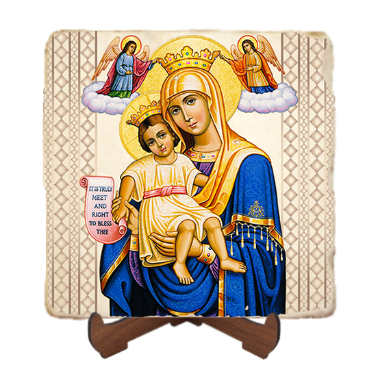 Queen of Heaven Icon,Marble Icon,Handmade,Baptism gift,Christian Icon