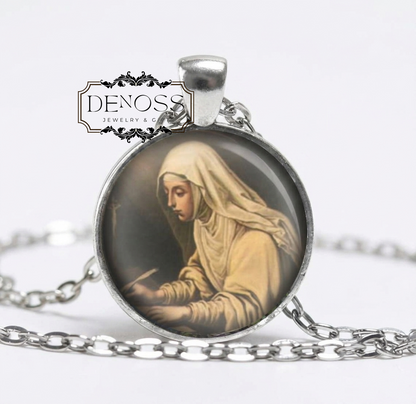 St Catherine Religious Pendant Necklace,1St Catherine Ricci Necklace,Patron Saint Catholic Necklace.