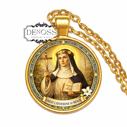 Saint Catherine of Siena Necklace,Catholic Patron Saint Charm