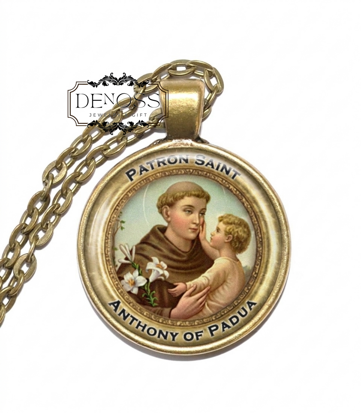SAINT ANTHONY of PADUA Necklace,Patron Saint of the poor,Patron Saint of travelers,Saint of the elderly, Glass Pendant