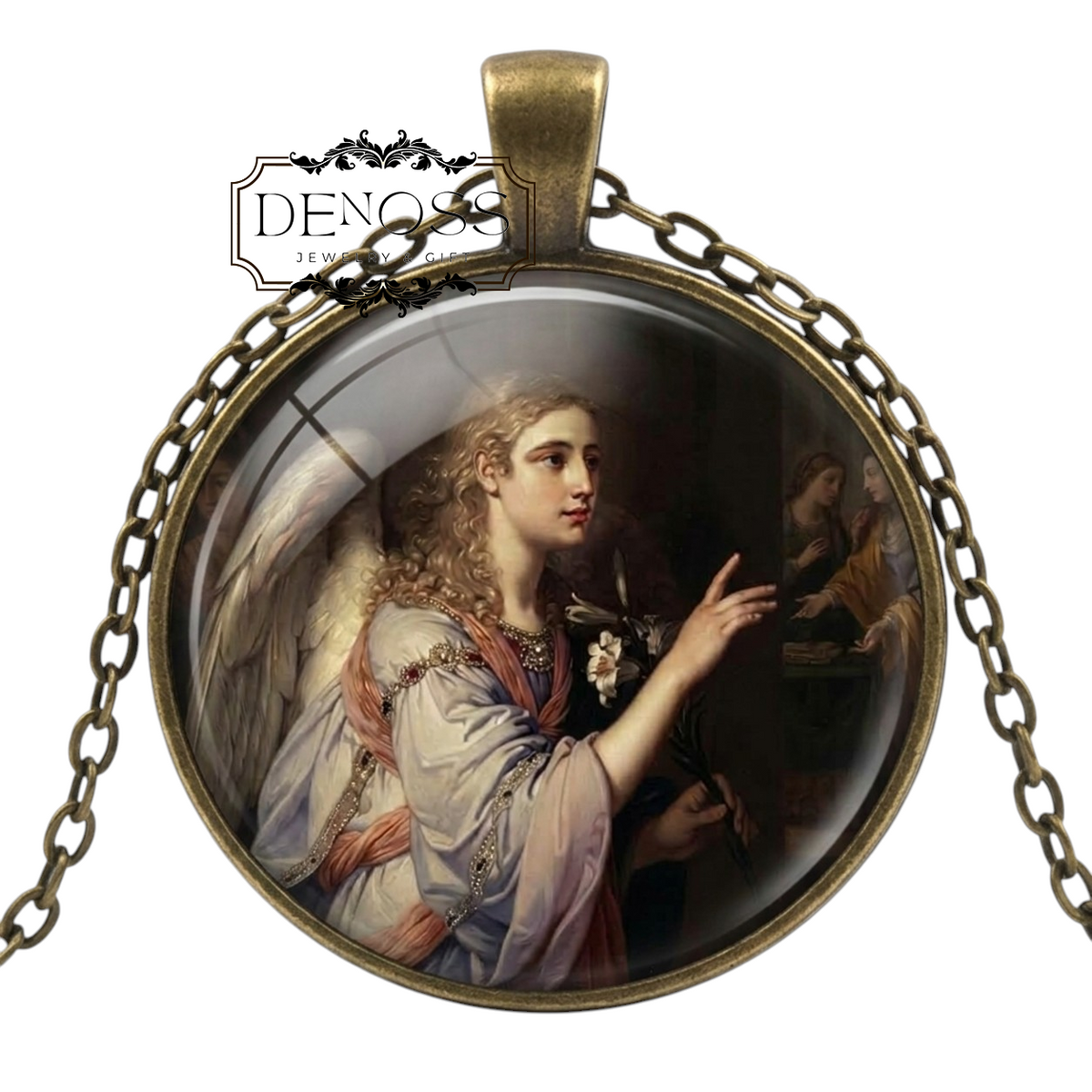 Archangel Gabriel from the Annunciation Christian Medal Necklace,Religious Jewelry