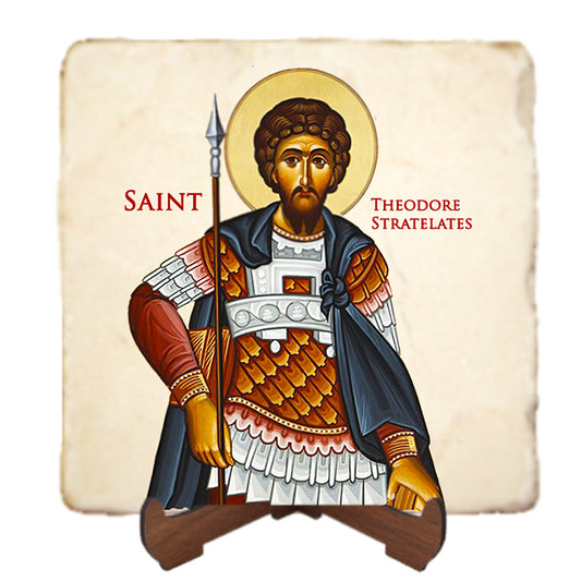 St.Theodore Stratelates Icon,Men Saints,Marble Icon,Handmade,Prayer gift,Christian Icon