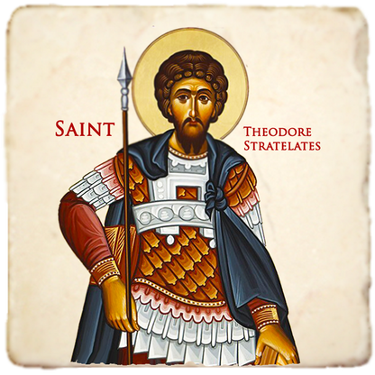 St.Theodore Stratelates Icon,Men Saints,Marble Icon,Handmade,Prayer gift,Christian Icon